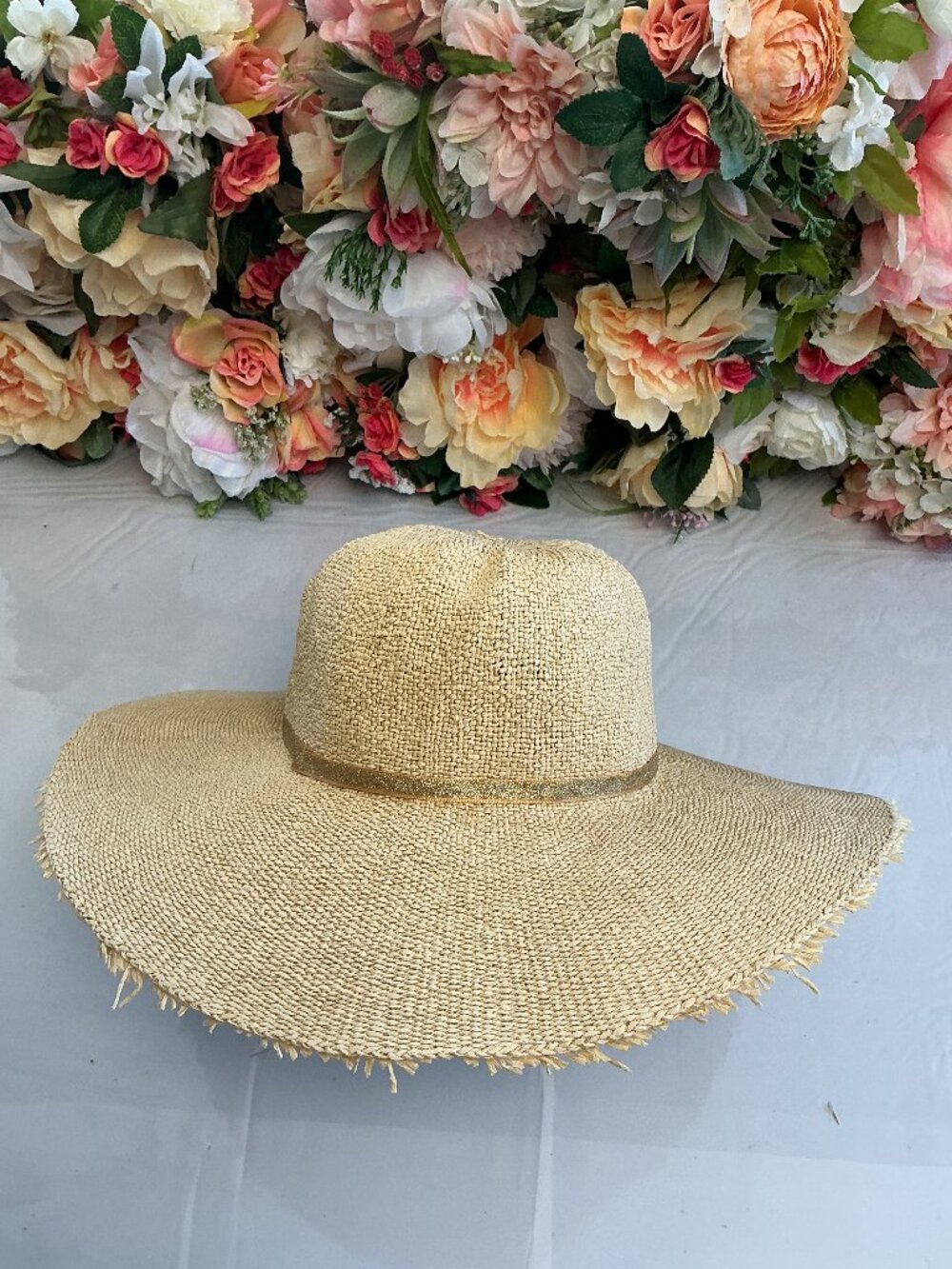 Tropical Trends Wide Brim Floppy Sun Hat Natural Straw Look One Size